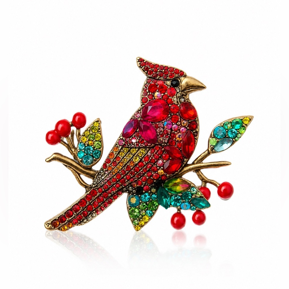 Winter Love Colorful Gemstone Bird Brooch